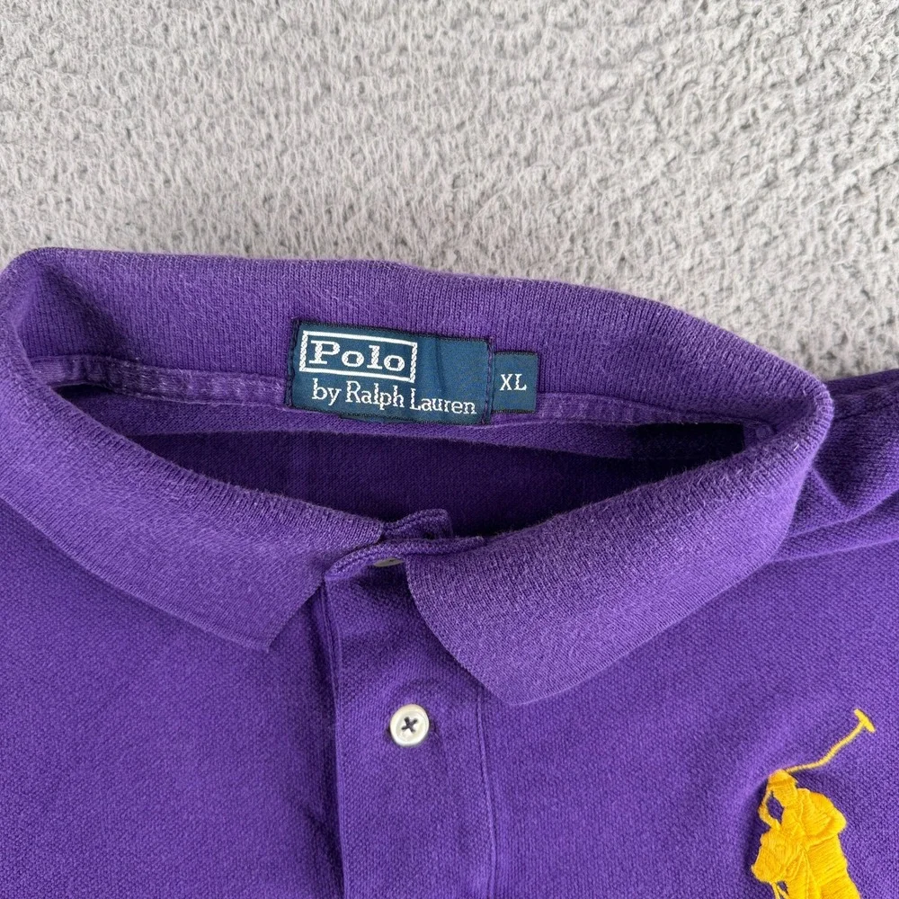 Polo Ralph Lauren Polo Shirt Mens XL Purple Big Pony Long Sleeve Yellow Logo 3